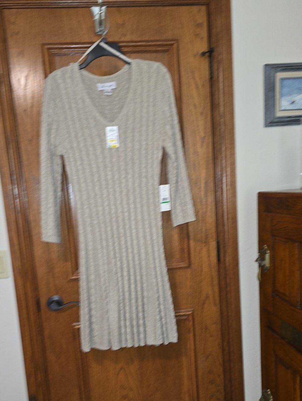 Jessica H, Stein Mart V-Neck Ribbed Knit Midi Dress in Beige